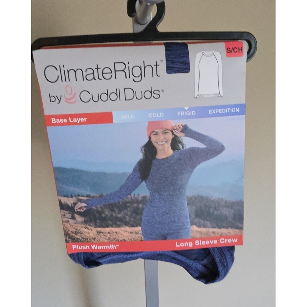 Cuddl Duds ClimateRight Plush Warmth Blue Long Sleeve Crew Base Layer -S